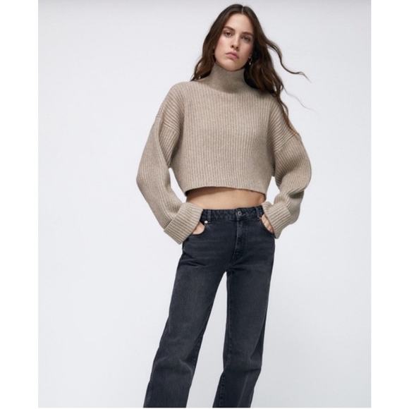 Zara Sweaters - Zara Brown Ribbed Mock Neck Drop Sweater Medium Drop Shoulder 10-1228
